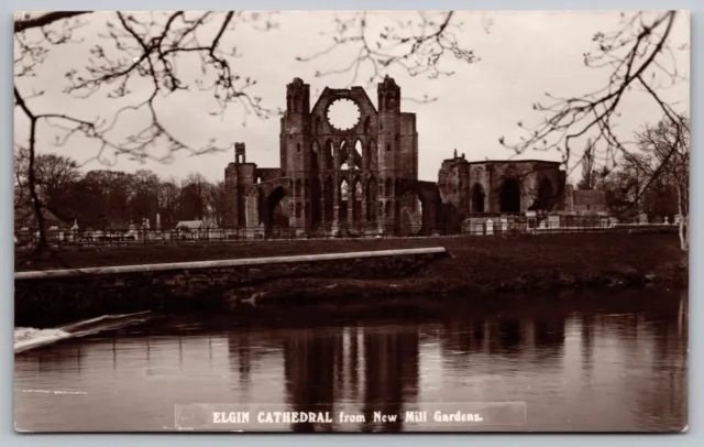 Postcard RPPC, Elgin Cathedral, From New Mill Gardens, Moray Scotland, England