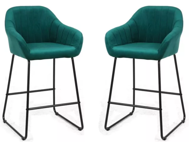 SET OF 2 GREEN VELVET  Bar Stools fixed height  Breakfast Bar Chairs, velvet