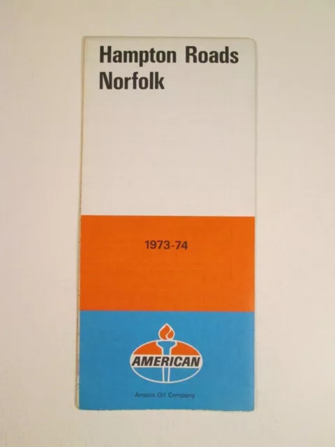 Vintage 1973-74 American - Hampton Roads Nortfolk - Oil Gas Station Road Map