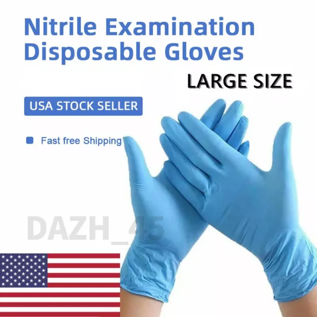 [ Large ] 1-1000 Count Disposable Blue Nitrile Powder Free Medical Exam Gloves