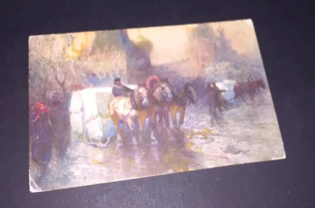 vecchia CARTOLINA postale TRASPORTO GHIACCIO A MOSCA 1914 viaggiata