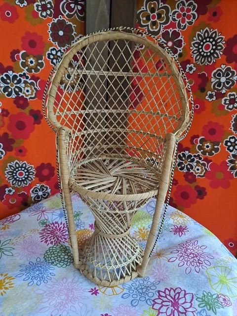 Petit Fauteuil Et Canapé En Rotin Pour Poupée (type Barbie) - Ancien, Salon De Poupée Vintage