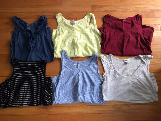 Old Navy Tank Top 6 Piece Lot Size M Medium Striped Solid Ruffled Super Cute!