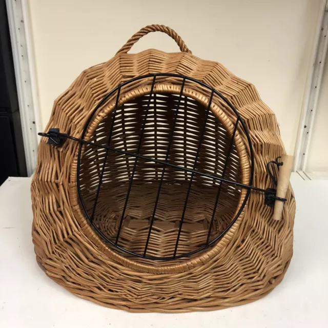 Vintage Wicker Basket Pet Animal Carrier- Cat/ Small Dog- Natural Woven Wicker