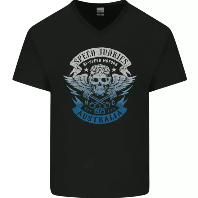 Australia Speed Junkies Biker Motorcycle Mens V-Neck Cotton T-Shirt
