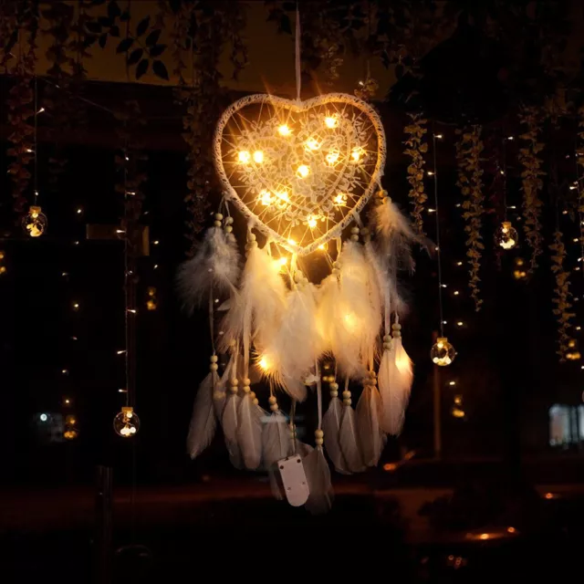 LED Dream Catcher Handmade Feather Car Hanging Home Bedroom Wall Decor Girl Gift