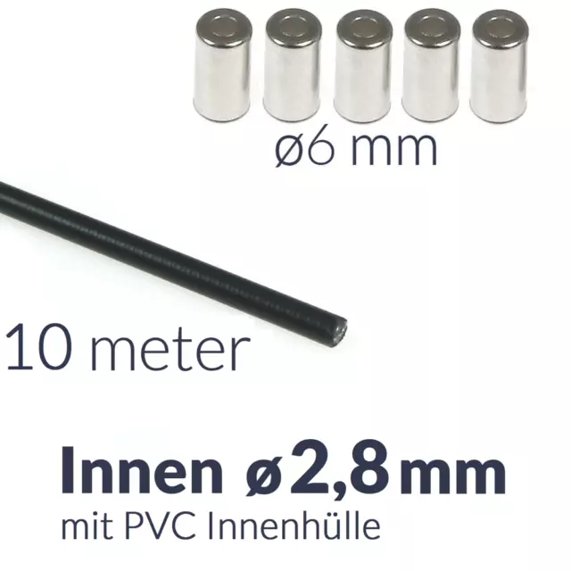 10m Bowdenzughülle mit PVC Innenhülle, innen ø2,8mm + 5x Endkappe für Motorrad