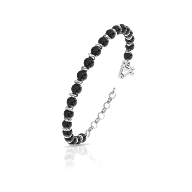 Bracciale Uomo Arkano Biglie Onice Nero Satinato Argento 925 Diamante Nero ABBO2