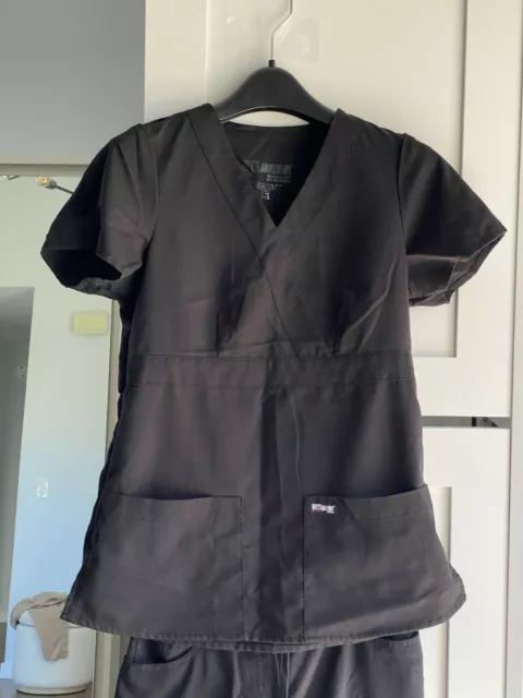 Greys Anatomy Scrub Top & Bottoms  Womens 2XS Black Medical Uniforms