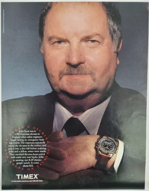 1992 Timex Watches B-29 Chronograph Mine Elevator England Vtg Poster Print Ad