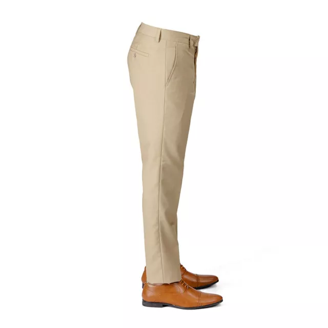 Slim Tailored Fit Solid Beige Tan Mens Dress Slacks Pants Flat Front By AZAR MAN
