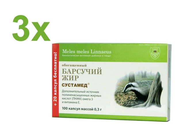 Grasso tasso 3 x 120 capsule di gelatina Sustamed tasso grasso grasso marmotta badger fat