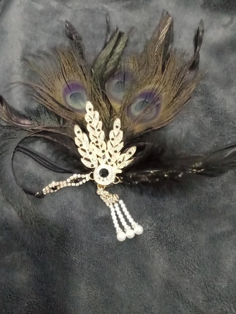 Retro Flapper Headpiece • Headband with Peacock Feathers • 1920s • 20