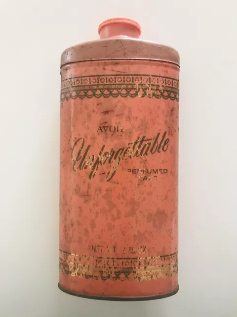 Vintage Avon Unforgettable Perfumed Talc Powder 2.75 Oz Tin Made in USA