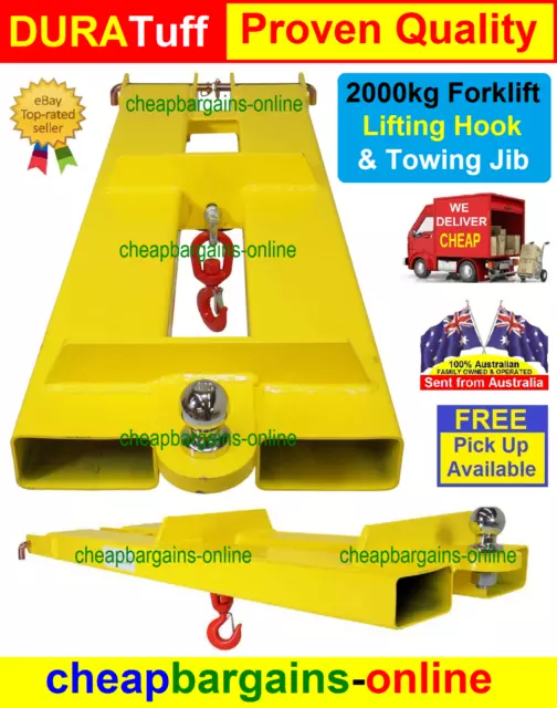 FORKLIFT LIFTING HOOK & TOW BALL JIB MOBILE CRANE SAFE & SECURE 2000 kg Cap LIFT