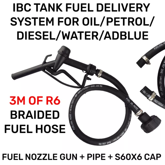 IBC Tank Fuel Delivery Kit Fitting R6 Hose Nozzle Oil Water Diesel Adblu 3M Kit