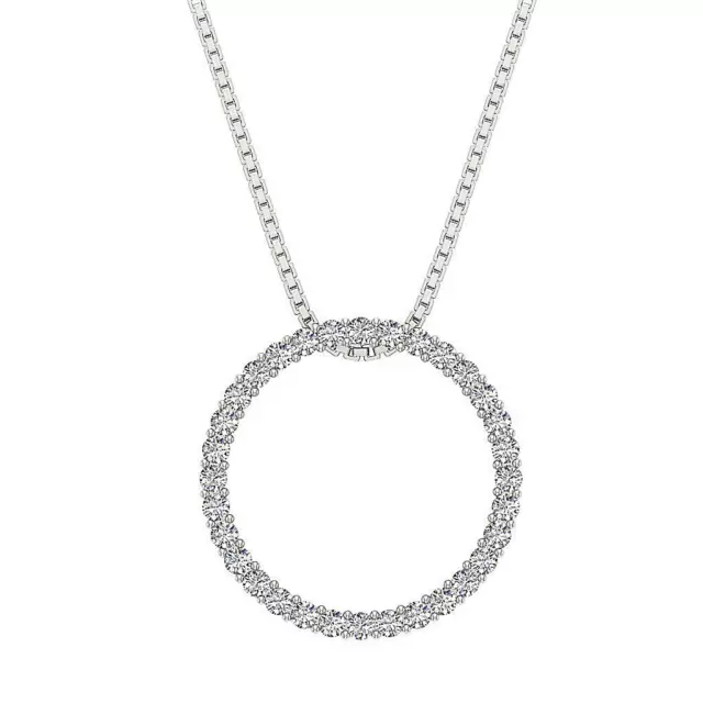 Circle Pendant Necklaces Natural Diamond I1 G 0.60 Ct 14K White Gold 0.78 Inch