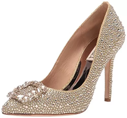 Badgley Mischka Cher Ii Embellished Pumps Women's 6 Platinum Glitter Pointed Toe