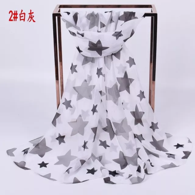 Black White Stars Pattern Fashion Ladies Scarves Chiffon Scarf Womens Shawls