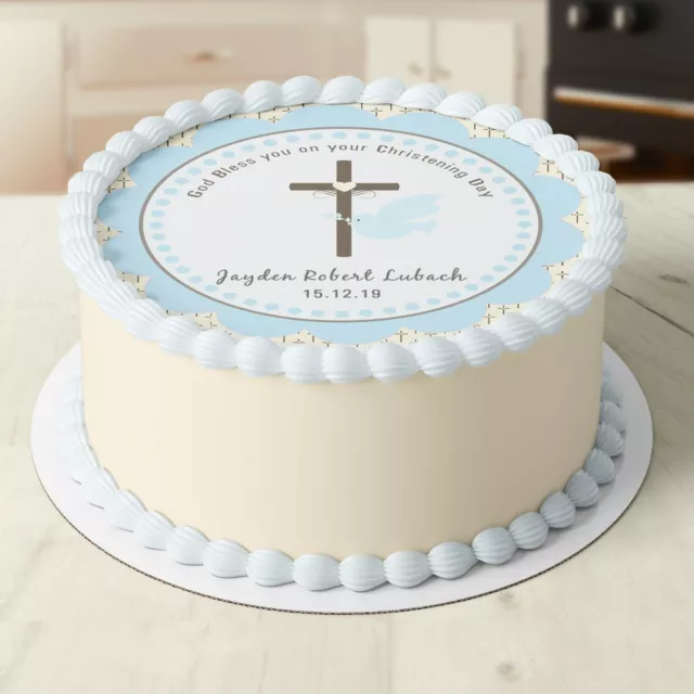 Christening Baptism Pre-cut Round Edible Cake Topper