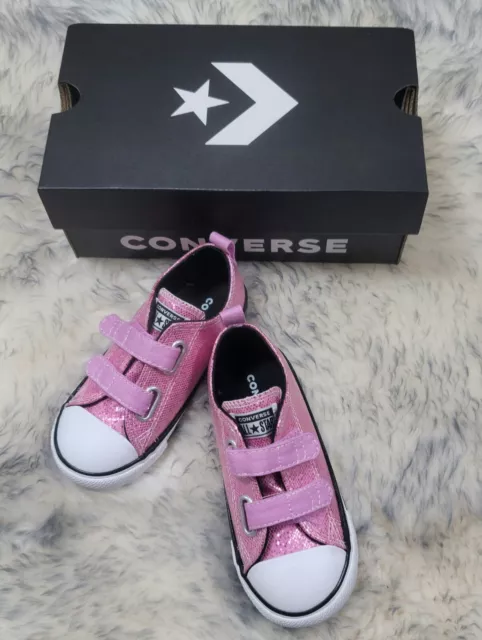 Nwbox Converse All Star Infant Girls Glitter Pink Sneakers  Ox  Size 9 15.5 Cm
