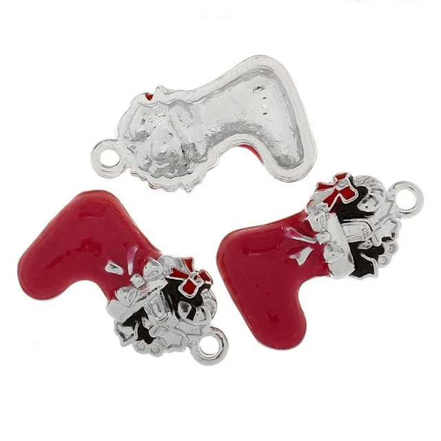 10 Weihnachtsstrumpf Charms Silberton & Emaille Weihnachtsanhänger 23x16mm J30479N