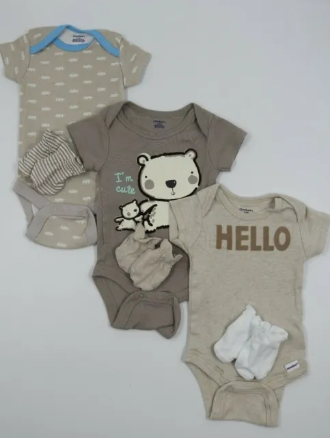 Baby Infant Boys Gerbers Lot 9 Short Sleeve One Piece Rompers- Mittens Sz-3 Mos