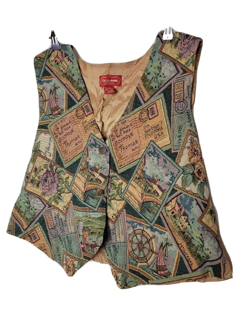 Rare Vintage Made in USA 18/20 Vest Postage Stamp Post Card Venezia Jeans VTG