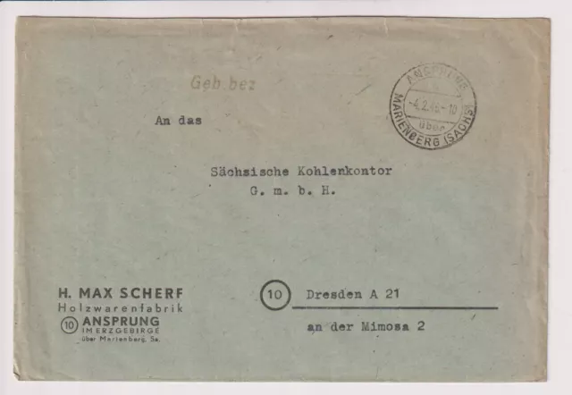 NACH 45, Gebühr bezahlt / Barfr. ,Ansprung ü Marienberg 4.2.46