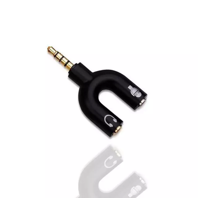 3.5mm Black Stereo Splitter Audio to Mic & Headset Adapter 7Y2W For Phone H7D5