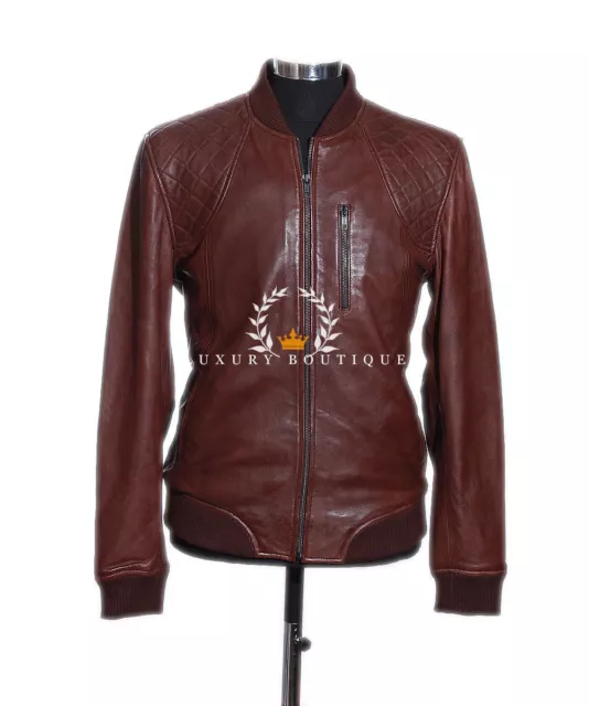 Wayne Brown Men's Bomber Designer Real Quilted Lambskin Leather Fashion Jacket
