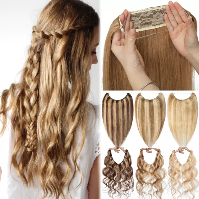 Draht in Echthaar Extensions Wire in Human Hair Unsichtbar Stirnband Haarteil DE