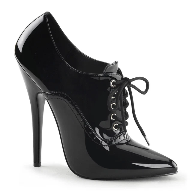 DOMINA-460 sexy Devious tacchi alti Oxford décolleté vernice nera con lacci anteriori