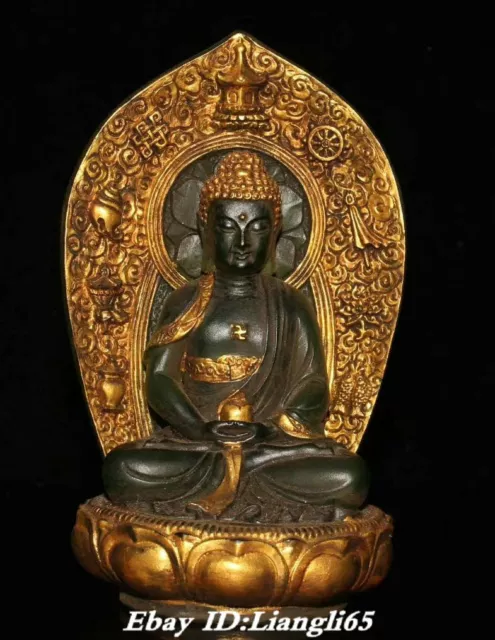 Tibet Farbige Glasur Gemälde Vergoldete Shakyamuni Tathagata Buddha Statue