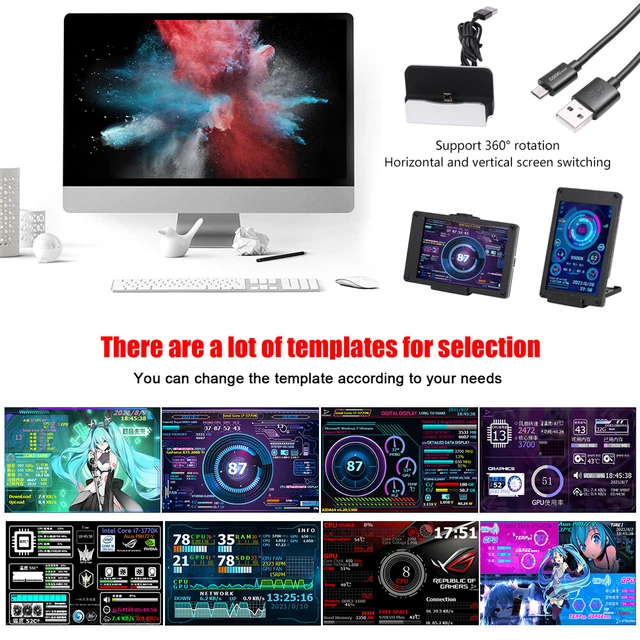DIY PC TEMPERATURE Display CPU GPU RAM Computer Case Secondary Screen ...