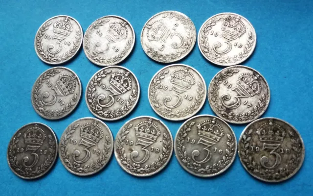 15 x GEORGE V STERLING SILVER THREEPENCE COINS (mixed dates)