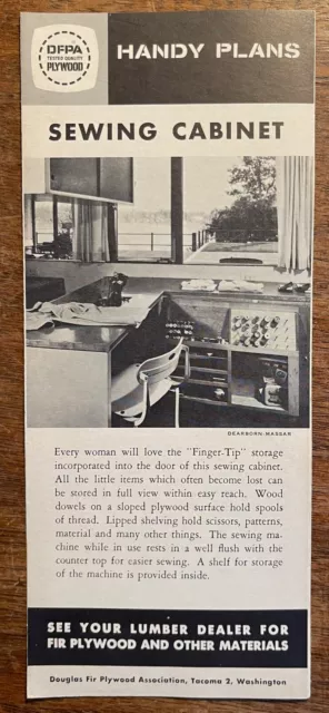 Vintage 50s DFPA Handy Plans Sewing Cabinet Douglas Fir Plywood 57-70B MCM
