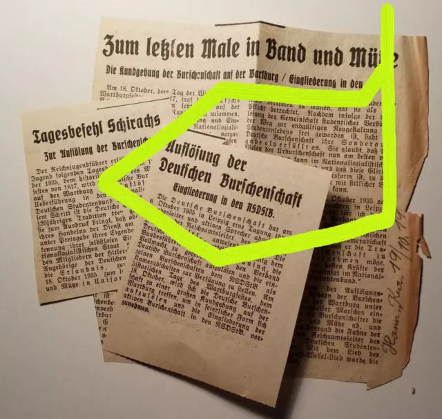Deutsche Burschenschaft - 1930er Jahre / 3 Zeitungsausschnitte