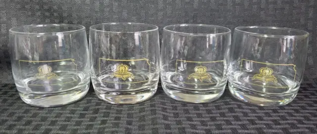 Crown Royal Whiskey Old Fashioned Glasses Kansas Edition w/Gold Pillow Crown x 4