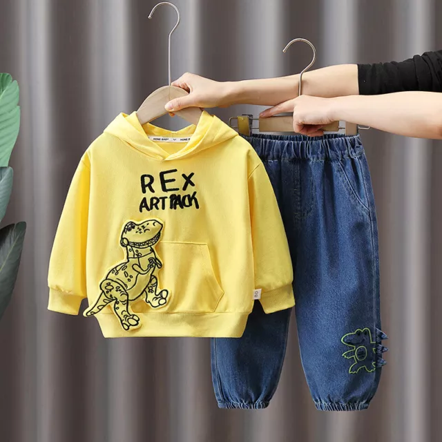 Tuta neonato bambini neonati ragazzi dinosauro top con cappuccio pantaloni abiti set abiti