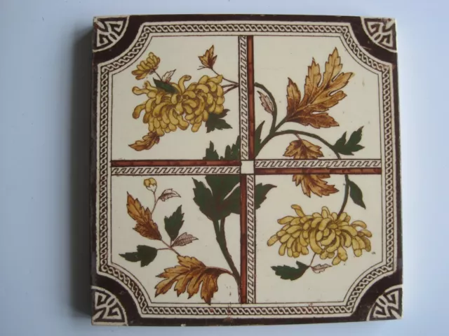 Antique Print & Tint Tile - Yellow Chrysanthemums Pattern 215 C1884