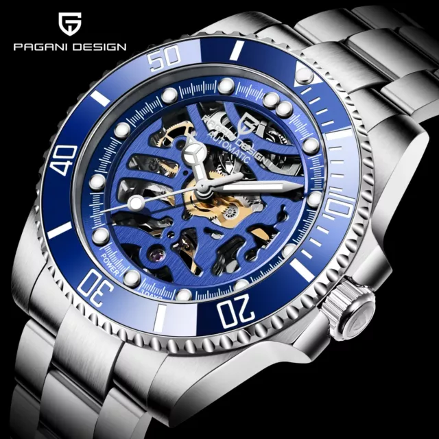 PAGANI Design Men's Watch Skeleton Dial Automatic Watches Top Brand Luxury Steel