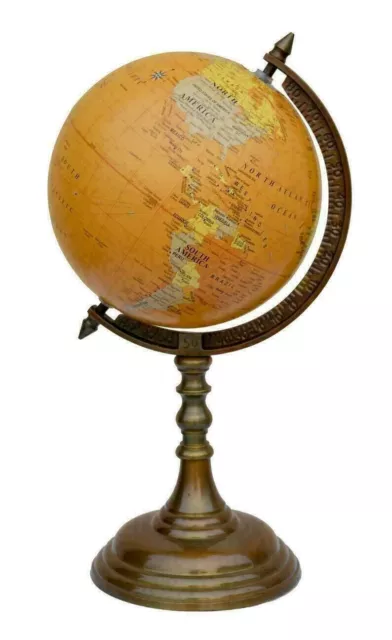 Antique 16inch Brass World Globe & Map on Aluminum Stand Office Desk Décor item