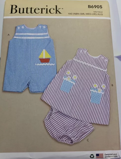 Butterick Pattern B6905 Baby Overalls Dress & Panties Size NB-S-M-L-XL New Uncut