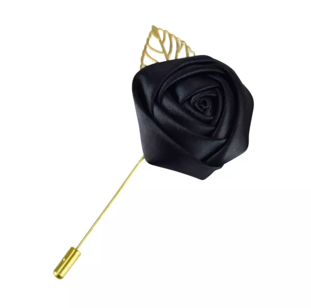 Mens Rosette Black Rose Satin Lapel Pin Flower Wedding Fabric Funeral Prom UK