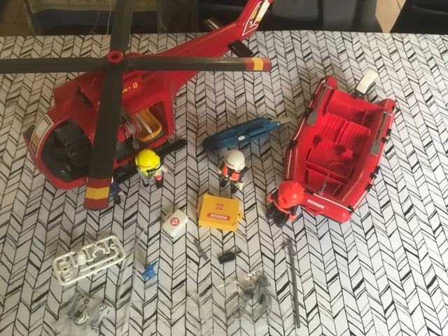 Playmobil 4428 - Hélicoptère Pompier Avec Zodiac Et Plongeur - Sauvetage Maritime Vintage