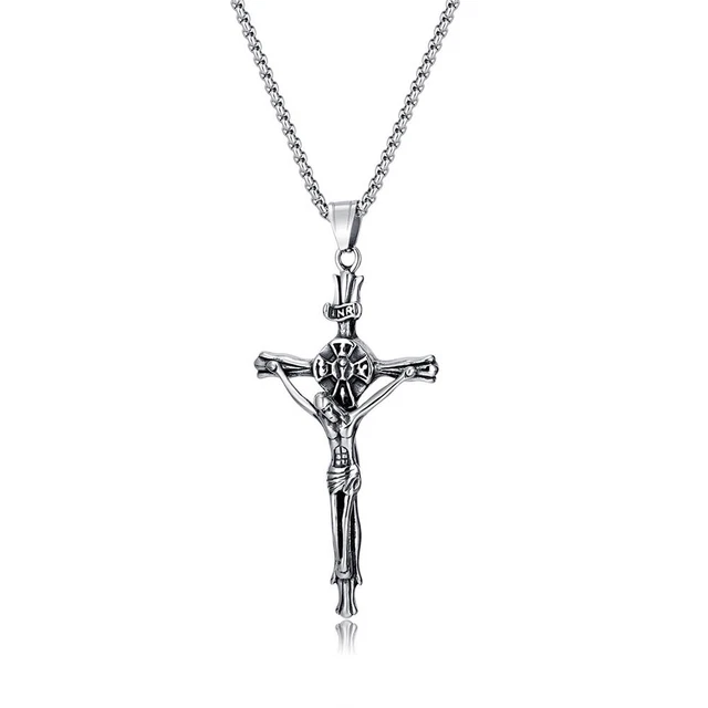 Men's Large Stainless Steel Necklace Cross Crucifix Jesus Christ Pendant Jewelry