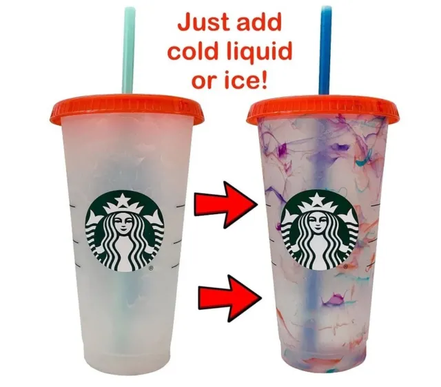 (2) Starbucks Summer 2021 Color Changing Swirl Confetti Reusable 24 Oz Cold Cup