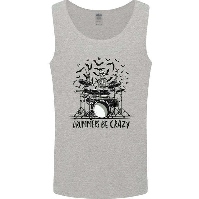 Skeleton Drummer Be Crazy Drumming Drum Mens Vest Tank Top