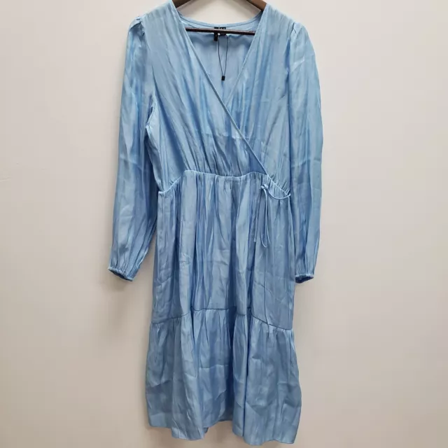 Vero Moda Womens Long Sleeve Faux Wrap Midi Dress Size 14 Blue Fairy Princess